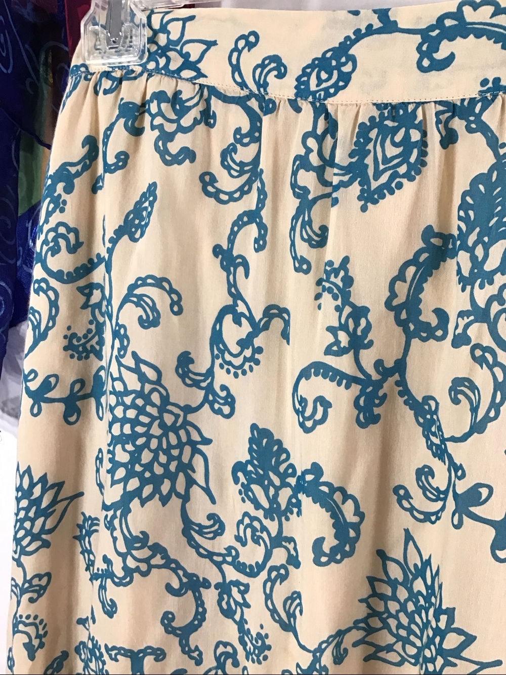 Free People Canyon Rose Cream Tiered Boho Flared Skirt with Teal Accents M - Picture 3 of 10